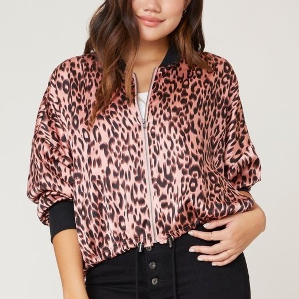 Jack by BB Dakota leopard bomber jacket pink black NWT zip up mob wife